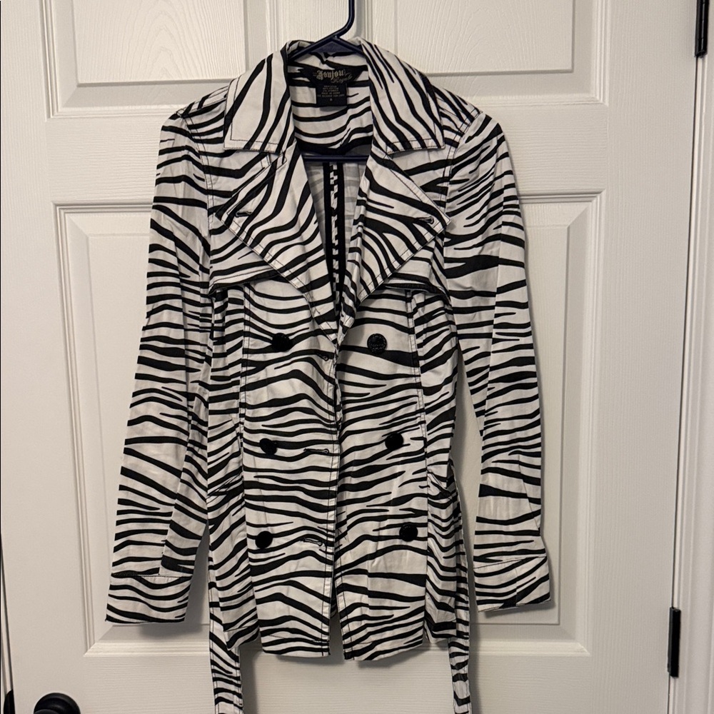 Women’s Black & White Zebra Print Trench Coat